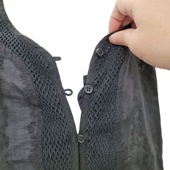 2/$20 Y2K Black See Through Buttons Down Top Blouse 100% Cotton Size: Small - Picture 5 of 8